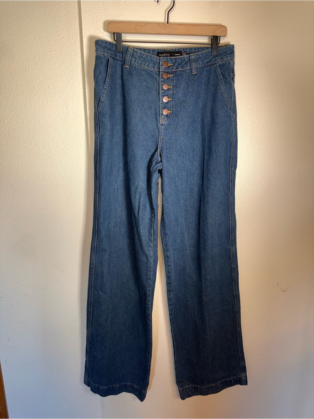 LONG TALL SALLY long line button fly wide leg blue denim jeans 12